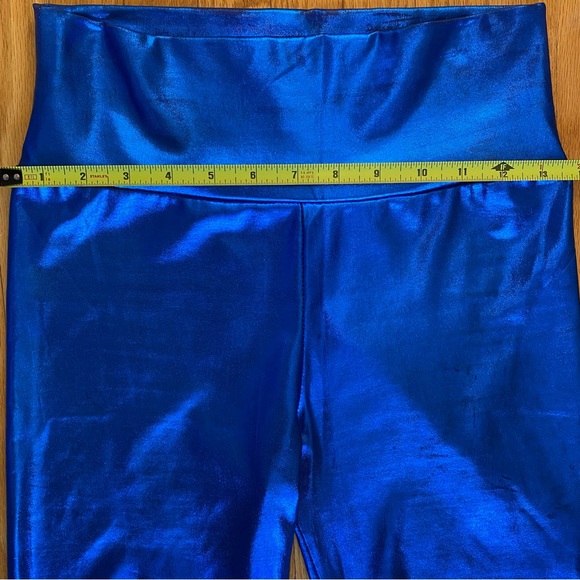 Shine Liquid Metallic Blue - High Waist Stretch Leggings Pants - Picture 10 of 11